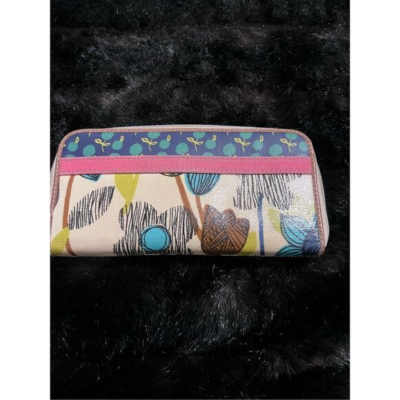 bag Wallet FOSSIL  key-per card slots canvas flowers water resistant - Picture 3 of 4